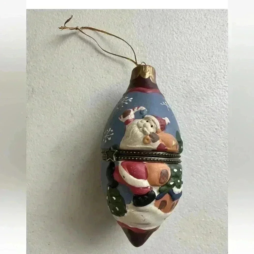 Ceramic Hinged Santa Trinket Box Christmas Ornamentβ 4 1/2β